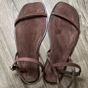 REFORMATION Lake Flat Sandal Brown Suede Women's Sandals